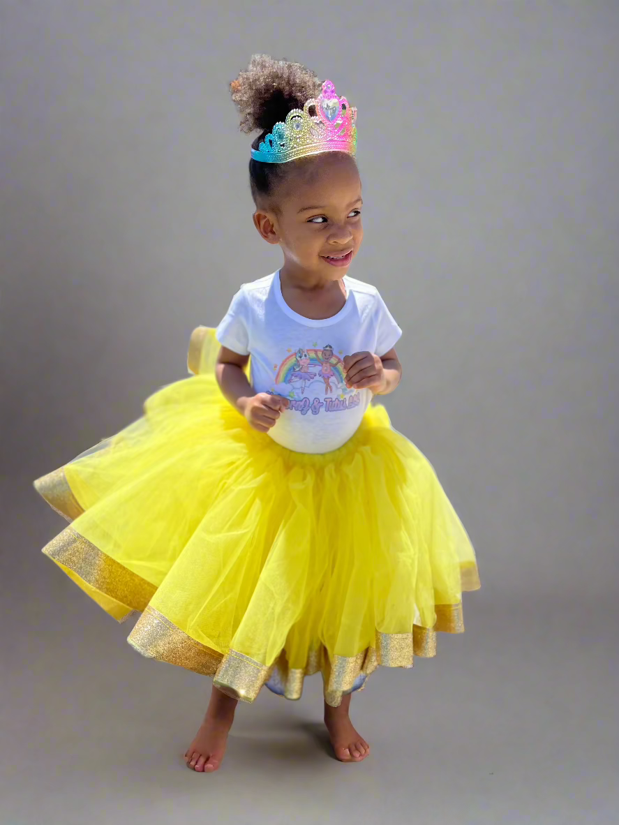 Golden Sunshine Tutu – Bright Yellow Skirt with Glitter Trim for Joyful Dress-Up & Dance