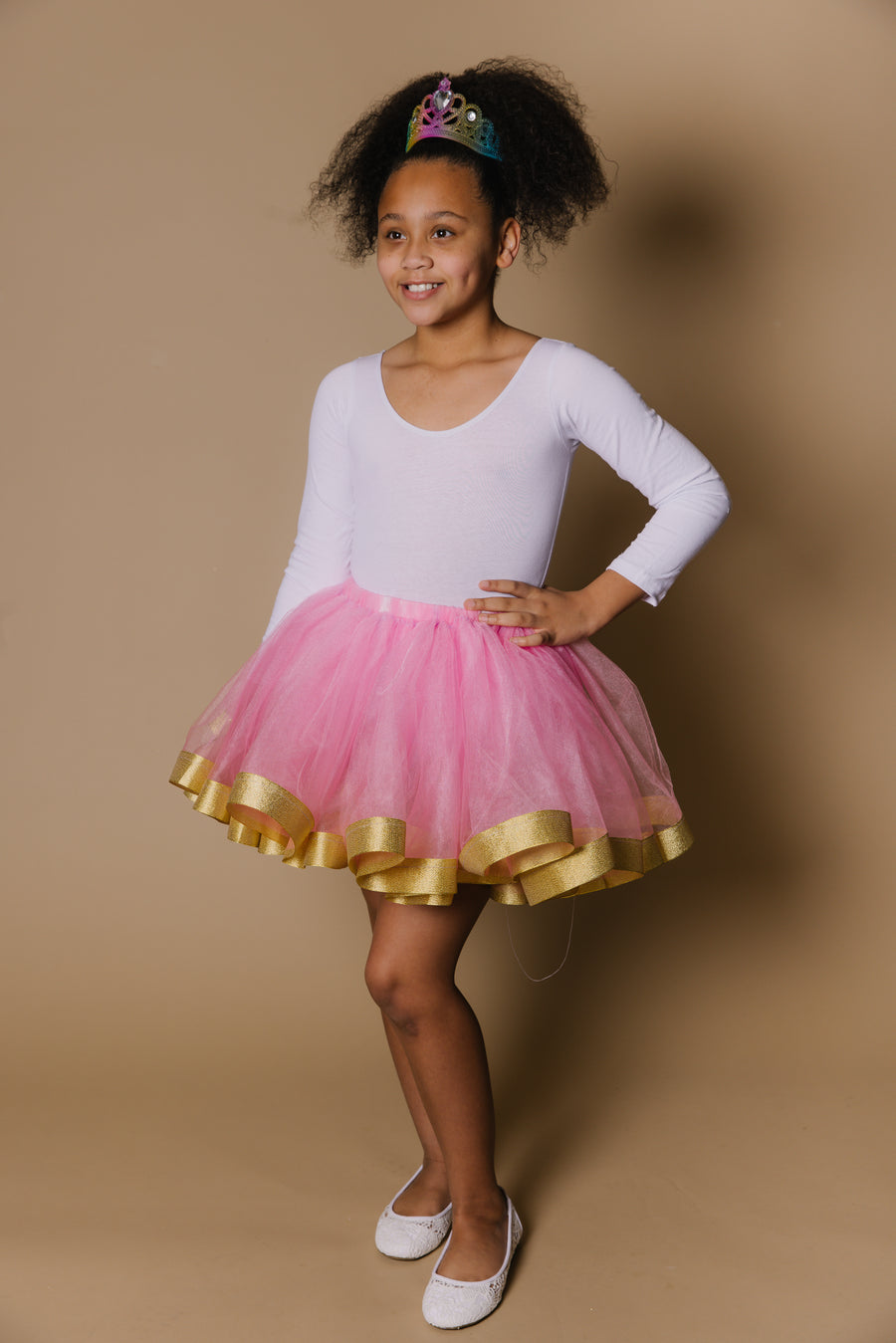 Royal Rose Tutu – Pink Princess Skirt with Gold Glitter Trim for Dress-Up, Birthdays & Ballet