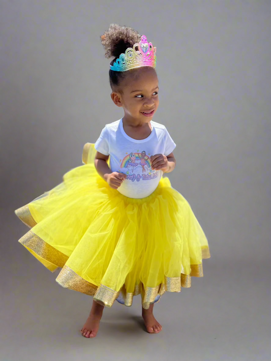 Golden Sunshine Tutu – Bright Yellow Skirt with Glitter Trim for Joyful Dress-Up & Dance