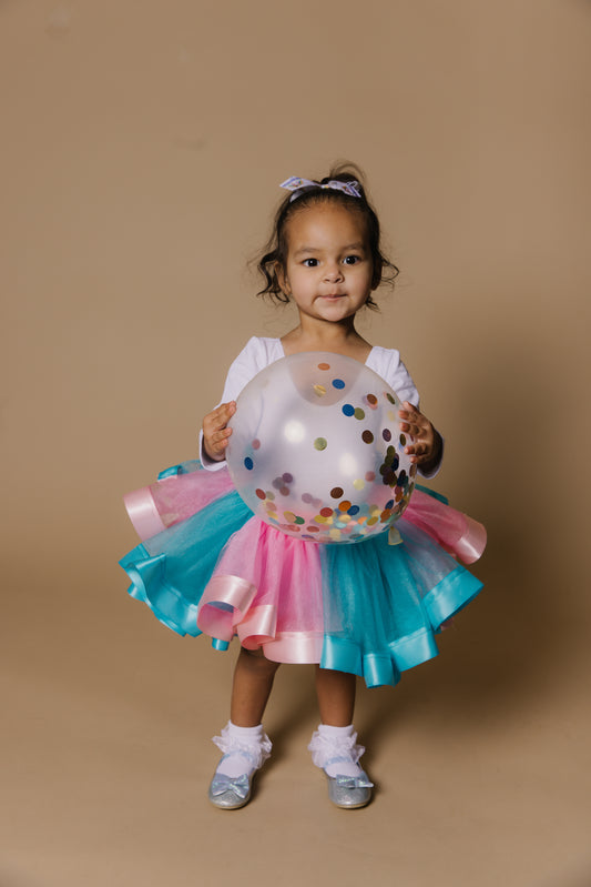 Short pink and blue fluffy tutu for girls – cotton candy-inspired skirt for playful dress-up and magical birthdays